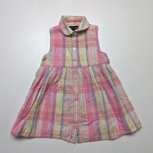 Ralph Lauren Dress Girls Size 18m Pink Pastel Plaid Sundress Collared